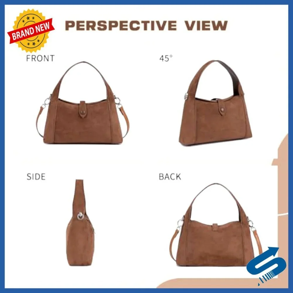 Vintage Suede Hobo Tote with Detachable Strap, Crossbody Shoulder Bag